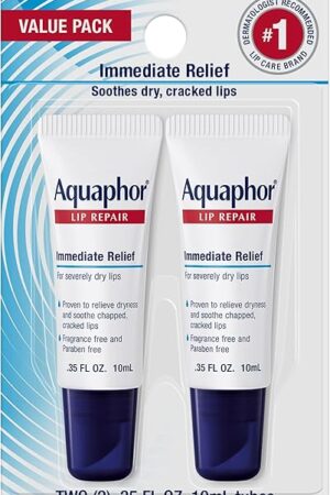 Aquaphor Lip Repair Ointment, Moisturizing Lip Balm Pack, Relieves Dryness, 035 Tube, Pack of 2