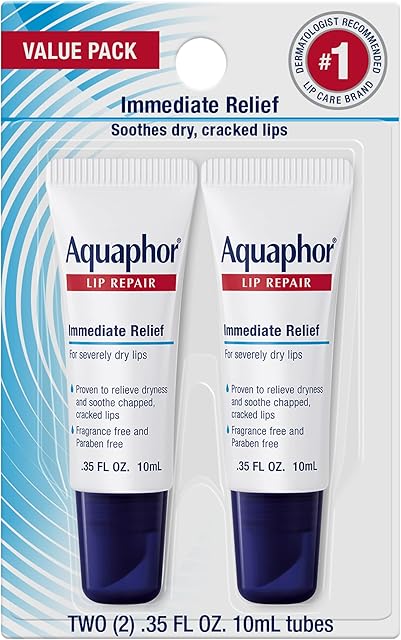Aquaphor Lip Repair Ointment, Moisturizing Lip Balm Pack, Relieves Dryness, 035 Tube, Pack of 2
