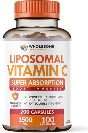 Wholesome Wellness Liposomal Vitamin C Capsules (200 Pills 1500mg Buffered) High Absorption, Immune System & Collagen Booster, High Dose Fat Soluble Immunity Support Ascorbic Acid, Natural Vegan