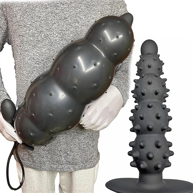 Diameter 13cm Inflatable Dildo Particle Anal Plug with 5 Beads Expansion Silicone Column Huge Butt Plug Ass Dilator Anal Sex Toy (Color : A)