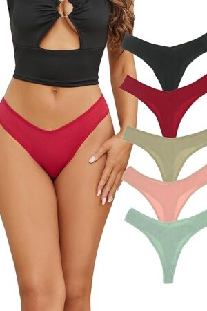 Womens Cotton Thongs Sexy Lady Comfortable Stretchy Underwear Pack of 5