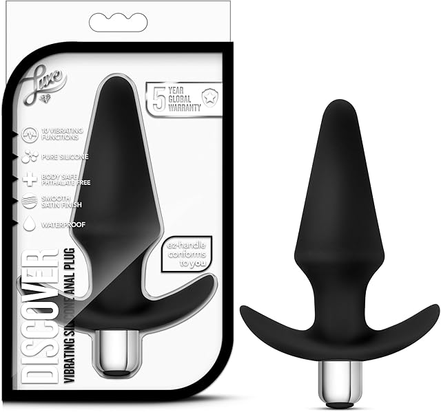 Blush Luxe 5" Discover Vibrating Starter Anal Plug, Ultrasilk Silicone Tapered Butt Plug, 10 Vibe Modes, EZ Handle, IPX7, Removable Bullet - 2-in-1 Play Adult Sex Toy for Women, Men, Couples - (Black)