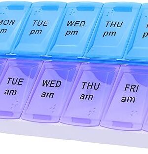 7 Day Weekly AM PM Pill Organizer, ShysTech Large Pill Case Pill Box for Pills Vitamin Supplements Medication (Purple/Blue)