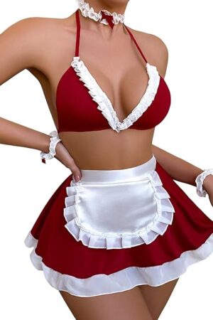 Women's 3 Piece Sets Contrast Lace Colorblock Bow Front Low Rise Underwire Halter Lingerie Set