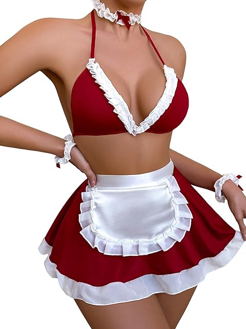 Women's 3 Piece Sets Contrast Lace Colorblock Bow Front Low Rise Underwire Halter Lingerie Set