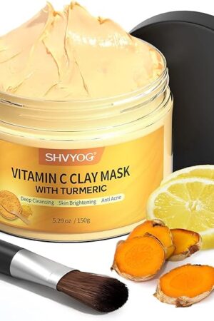 Vitamin C Face Mask with Kaolin Clay and Turmeric for Dark Spots, Dull Skin, Skincare Facial Mask for Controlling Oil and Refining Pores 529 Oz