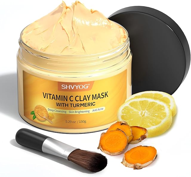 Vitamin C Face Mask with Kaolin Clay and Turmeric for Dark Spots, Dull Skin, Skincare Facial Mask for Controlling Oil and Refining Pores 529 Oz
