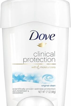 Dove Clinical Protection Antiperspirant Deodorant For Sweat and Odor Protection Original Clean Antiperspirant For Women Made With 1/4 Moisturizers 17 oz