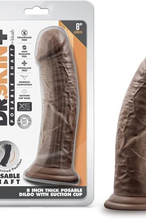 Blush Novelties Dr Skin Plus Realistic Triple Density Posable Dildo - 8 Inch Length 2 Inch Width - Sturdy Firm Suction Cup Base for Hands Free Play and Harness Compatible - Sex Toy
