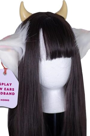 Anime Plush Cow Ears Fur Headband with Devil Horns | Matches Any Kawaii Lingerie Costume for Sexy Cosplay