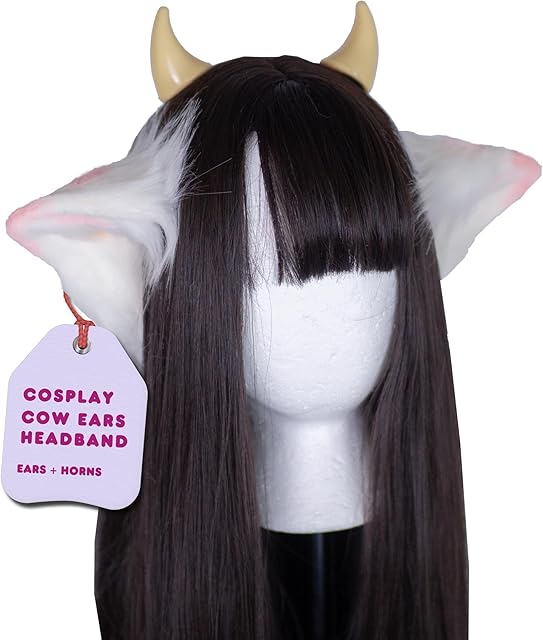 Anime Plush Cow Ears Fur Headband with Devil Horns | Matches Any Kawaii Lingerie Costume for Sexy Cosplay