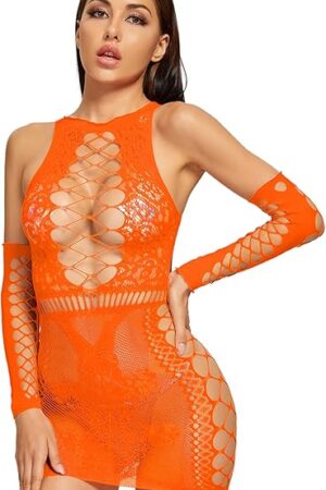 Women Sheer Butterfly Fishnet Dress Babydoll Medium Sleeve Lingerie Set Mesh Sexy Babydoll Chemise