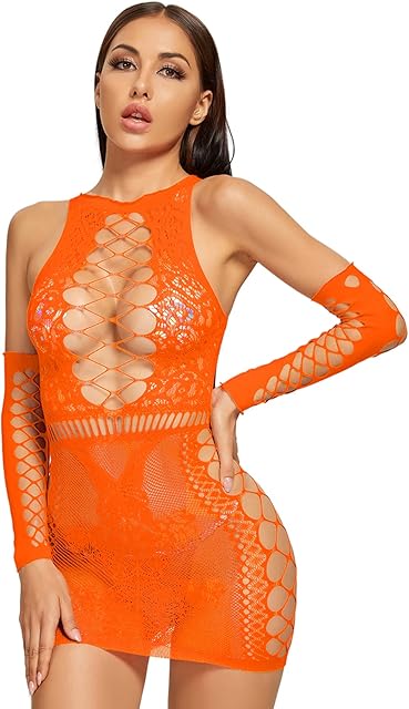 Women Sheer Butterfly Fishnet Dress Babydoll Medium Sleeve Lingerie Set Mesh Sexy Babydoll Chemise