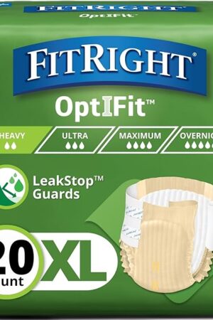 Extra+ OptiFit Heavy Absorbency Adult Diapers, FSA/HSA Eligible,20 Count, Waist Size 56"-64" ,XL , Incontinence Briefs for Men and Women, Disposable, Moisture Wicking, Leak Protection