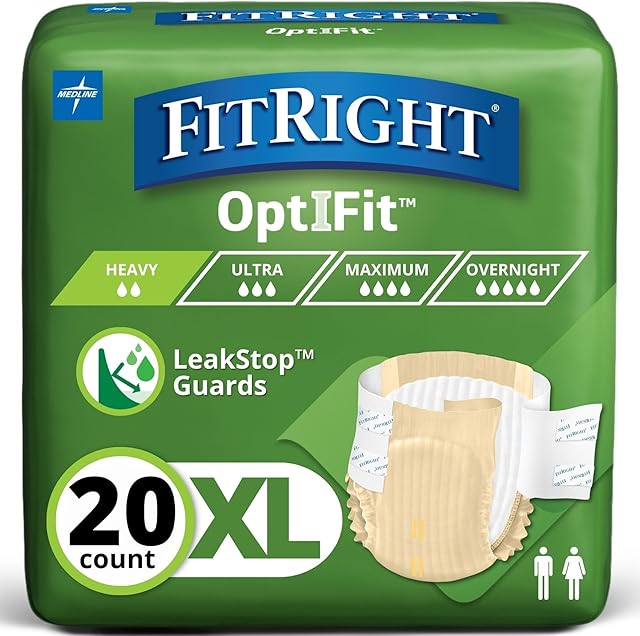 Extra+ OptiFit Heavy Absorbency Adult Diapers, FSA/HSA Eligible,20 Count, Waist Size 56"-64" ,XL , Incontinence Briefs for Men and Women, Disposable, Moisture Wicking, Leak Protection