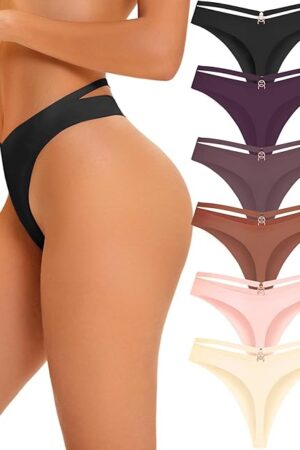Women's Underwear Seamless Thongs 6 Pack No Show Thong Breathable Invisibles Hollow Out Sexy Panties Underwear