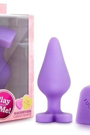 Blush Naughty Candy 4.25" Puria Silicone Anal Plug - Ultrasilk Smooth Heart Base Fuck Me Erotic Message - Discreet Soft Starter Butt Plug - Adult Sex Toys for Women, Men & Couples - (Purple Fun)