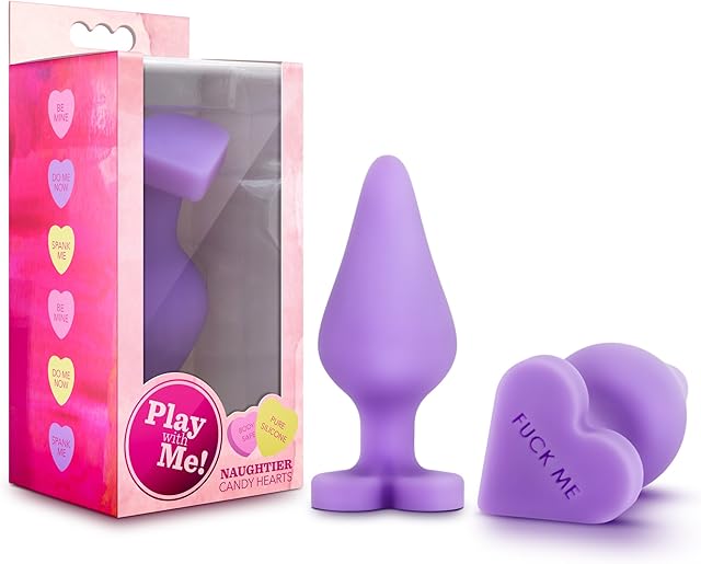 Blush Naughty Candy 4.25" Puria Silicone Anal Plug - Ultrasilk Smooth Heart Base Fuck Me Erotic Message - Discreet Soft Starter Butt Plug - Adult Sex Toys for Women, Men & Couples - (Purple Fun)