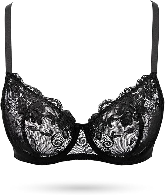 Women's Balconette Lace Bra Sexy Unlined Sheer Bras Demi See Through Underwire Lift Bralette