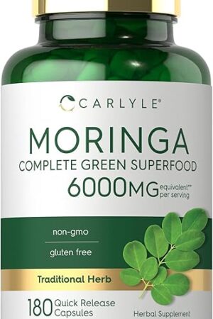Carlyle Moringa Oleifera | 180 Capsules | Non-GMO and Gluten Free Supplement | Complete Green Superfood | from Moringa Leaf Powder