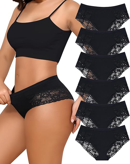 Cotton Underwear for Women Lace Cheeky Bikini Panties Stretch Ladies Soft Hipster Briefs 6 Pack S-XXL