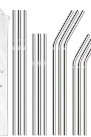 Hiware 12-Pack Reusable Stainless Steel Metal Straws with Case - Long Drinking Straws for 30 oz and 20 oz Tumblers Dishwasher Safe - 2 Cleaning Brushes Included