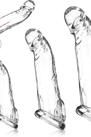 3 Size Reusable Penis Sleeve Cock Ring, Soft Clear Cock Sleeve Penis Extender Adult Sex Toys for Men Women, Durable Penis Enlarger Male Sex Toys for Couples Pleasure