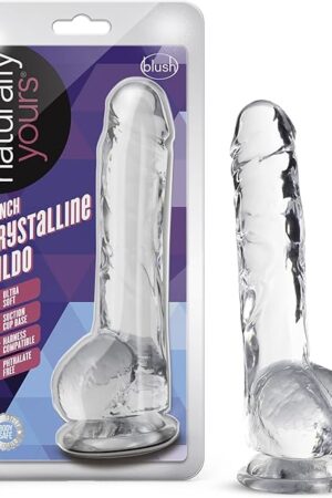 Blush Novelties Naturally Yours - 8 Inch Long Crystalline Dildo - 1.5Slim - StrapOn Compatible Sturdy Suction Cup for Hands Free Play - Realistic Lifelike Hand Sculpted Sex Toy
