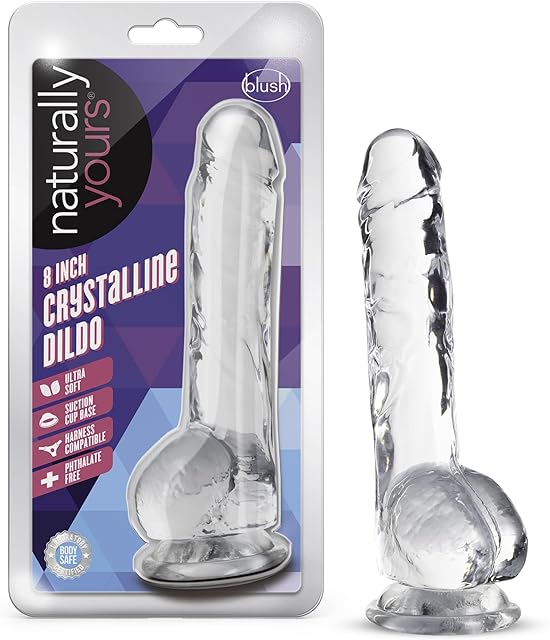 Blush Novelties Naturally Yours - 8 Inch Long Crystalline Dildo - 1.5Slim - StrapOn Compatible Sturdy Suction Cup for Hands Free Play - Realistic Lifelike Hand Sculpted Sex Toy