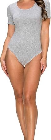 Women's One Piece Sexy Cotton Jumpsuit Bodysuit with Basic Snap Closure-Dressy Thong with Cami, Long & Short Sleeve