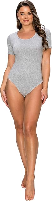 Women's One Piece Sexy Cotton Jumpsuit Bodysuit with Basic Snap Closure-Dressy Thong with Cami, Long & Short Sleeve