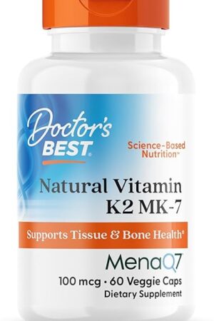 Doctor's Best Natural Vitamin K2 Mk-7 with MenaQ7, 100mcg Vitamin K2 Supplement Supports Bone Health, Non-GMO, 60 Veggie Capsules