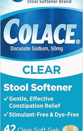 Colace Clear Stool Softener Soft Gel Capsules Constipation Relief 50mg Docusate Sodium Doctor Recommended 42ct