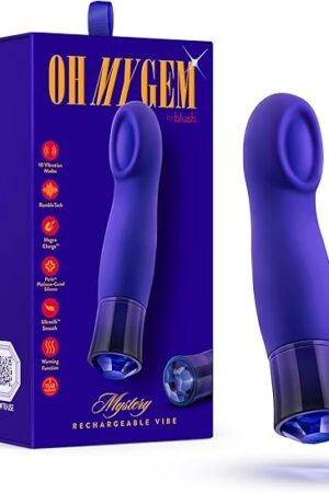 Blush Novelties Oh My Gem - Mystery - 5.5Puria Silicone G Spot Vibrator - 5 Speeds & 5 Unique Vibrating Modes with Warming Function - USB Rechargeable with Cable Included - Sapphire