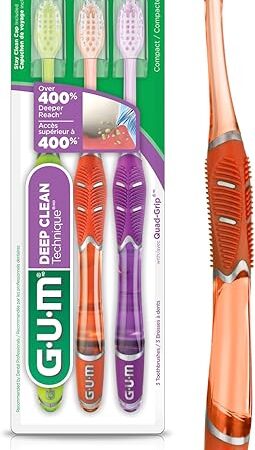 GUM Technique Deep Clean Toothbrush - Compact Head - Soft Toothbrushes for Adults with Sensitive Soft Bristles, 3ct