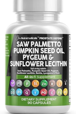 Clean Nutraceuticals Saw Palmetto Pumpkin Seed Oil Pygeum Sunflower Lecithin Stinging Nettle Cranberry - Prostate Supplements for Men with Lycopene - 90 Caps