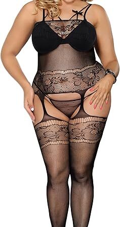 Fishnet Lingerie Plus Size Bodystockings Crotchless Mesh Jumpsuit One Piece Bodysuit Sexy Rave Club Outfits