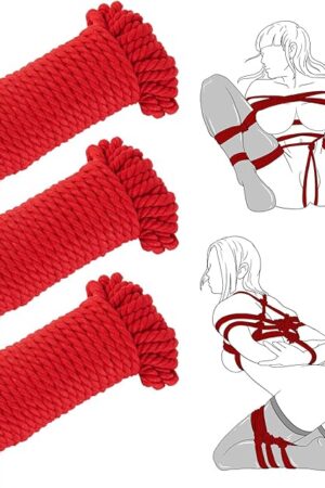 BDSM Bondage Rope Sex Restraints - UTIMI Restraint Set for Sex Toys for Couple Women Bondaged Kit Adult Toy Shibari Rope Kit Soft Cotton Ropes 32 Feet/10m, 3 Pack (Red)