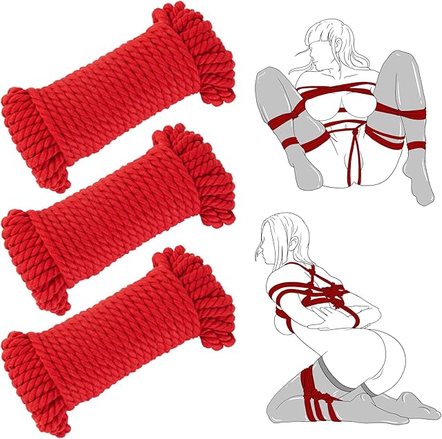 BDSM Bondage Rope Sex Restraints - UTIMI Restraint Set for Sex Toys for Couple Women Bondaged Kit Adult Toy Shibari Rope Kit Soft Cotton Ropes 32 Feet/10m, 3 Pack (Red)