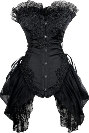 Women's Sexy Strapless Floral Embroidery Gothic Corset with Lace Skirt