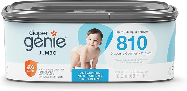 Diaper Genie Jumbo Square Refill, with Continuous Film, can Hold up to 810 Newborn-Sized Diapers per Refill