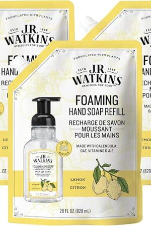 JR Watkins Foaming Hand Soap Refill, Moisturizing Foam Hand Wash, All Natural, Alcohol-Free, Cruelty-Free, USA Made, Lemon, 28 fl oz, 3 Pack
