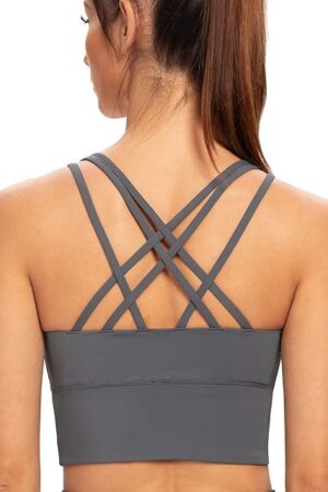 Women's Strappy Longline Yoga Sports Bra Padded Wireless Crop Top Cami Tank Top