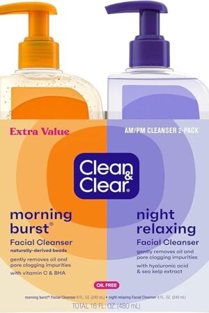 Clean & Clear 2-Pack Oil-Free Facial Cleansers with Citrus Scent, Morning Burst and Night Relaxing, 16 oz
