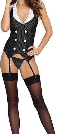 Women's Standard Sexy Fashion Lingerie, Working Late Gartered Vest-Style Slip with Ruffled Back Costume Health and Personal Care, Black, One Size