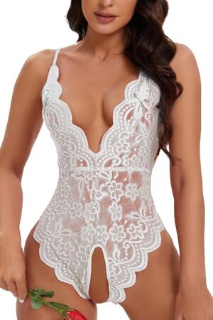 Women One Piece Lingerie Lace Bodysuit Deep V sexy Teddy Lingerie