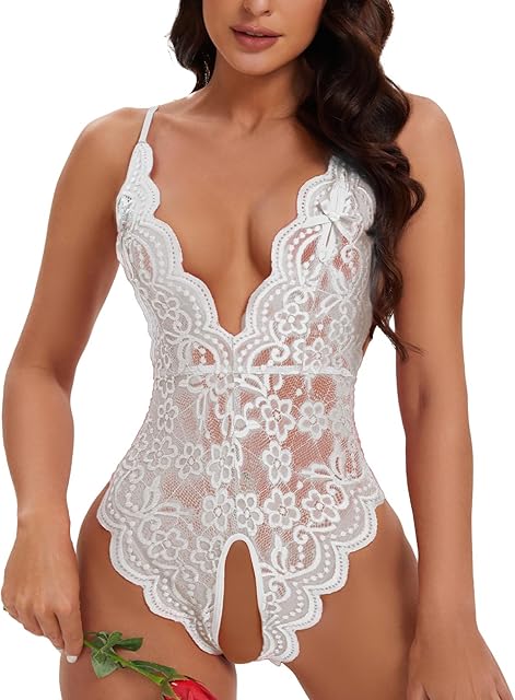Women One Piece Lingerie Lace Bodysuit Deep V sexy Teddy Lingerie