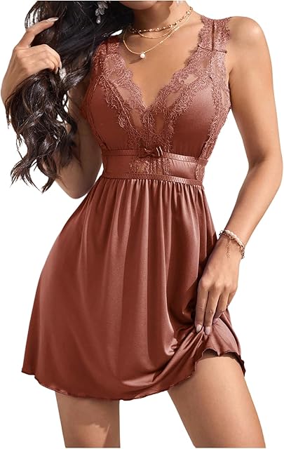 Women's Lace Satin Nightgowns Sleeveless Open Back Chemise Lingerie Dress Sleepwear