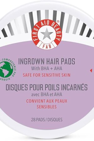 First Aid Beauty - Ingrown Hair Pads with BHA + AHA - Aftershave Treatment Pads to Help Prevent Razor Bumps for Men & Women - Exfoliate Underarms & Bikini Area - Compostable for Daily Use - 28 Pads
