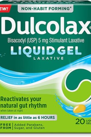 Dulcolax Stimulant Laxative Liquid Gels, Predictable & Effective Constipation Relief, Relieves Constipation Related Symptoms, Bisacodyl 5 mg, No Added Parabens, Gluten-Free & Sugar-Free, 20-Count